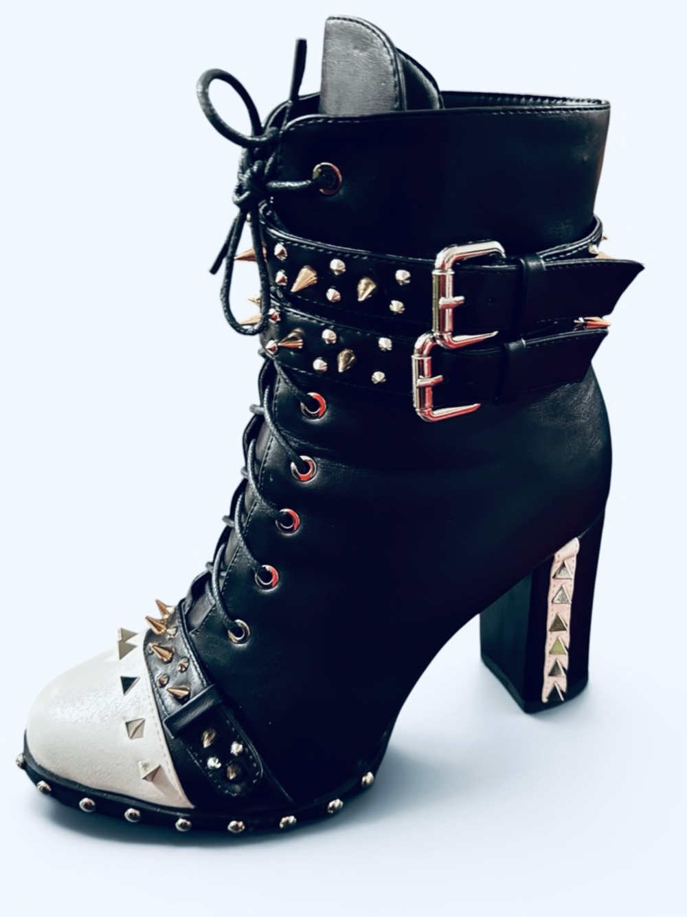 AZALEA WANG Oreo Spikes Studded Lace-Up Ankle Boots - Picture 5 of 9